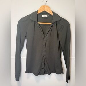 Frank & Oak Dark Cotton + Modal & Tencel Green Button Down Shirt